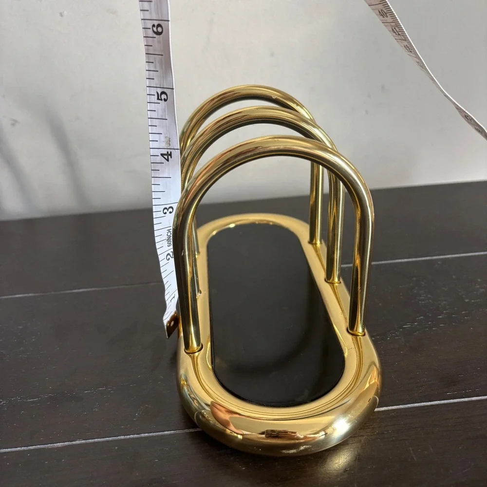 Vintage Brass and Black Lacquer Letter Holder | Weighted Desk Mail Organizer